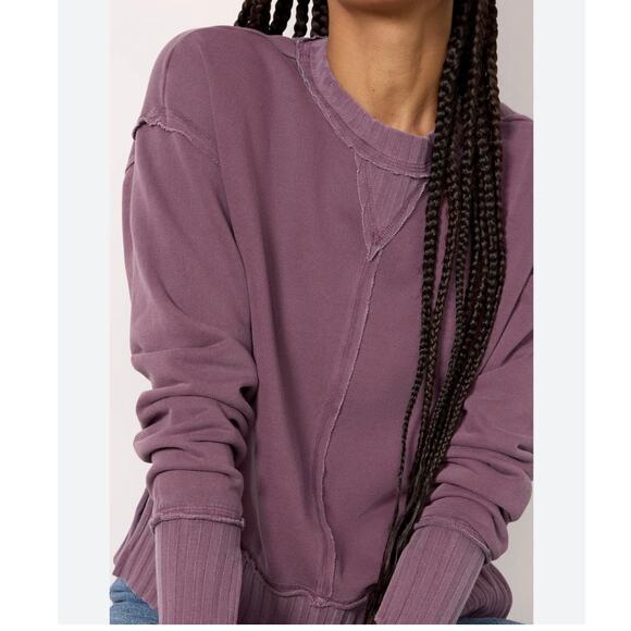 NWOT Evereve Maeve Rib Trim Sweatshirt Size S Purple Crewneck Vintage Wash - Picture 3 of 12